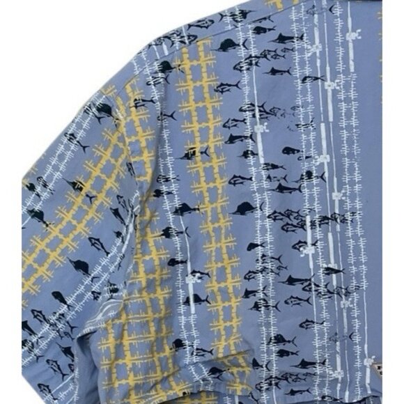 Columbia PFG Shirt Mens XL Fishing Boat Vented Slimming Vertical Pattern Blue - Picture 9 of 10